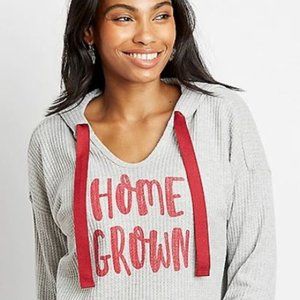 Grey Heather Waffle Knit Hooded Pullover Top